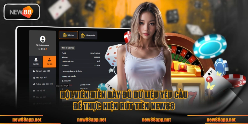 Hội viên điền đầy đủ dữ liệu yêu cầu để thực hiện rút tiền NEW88